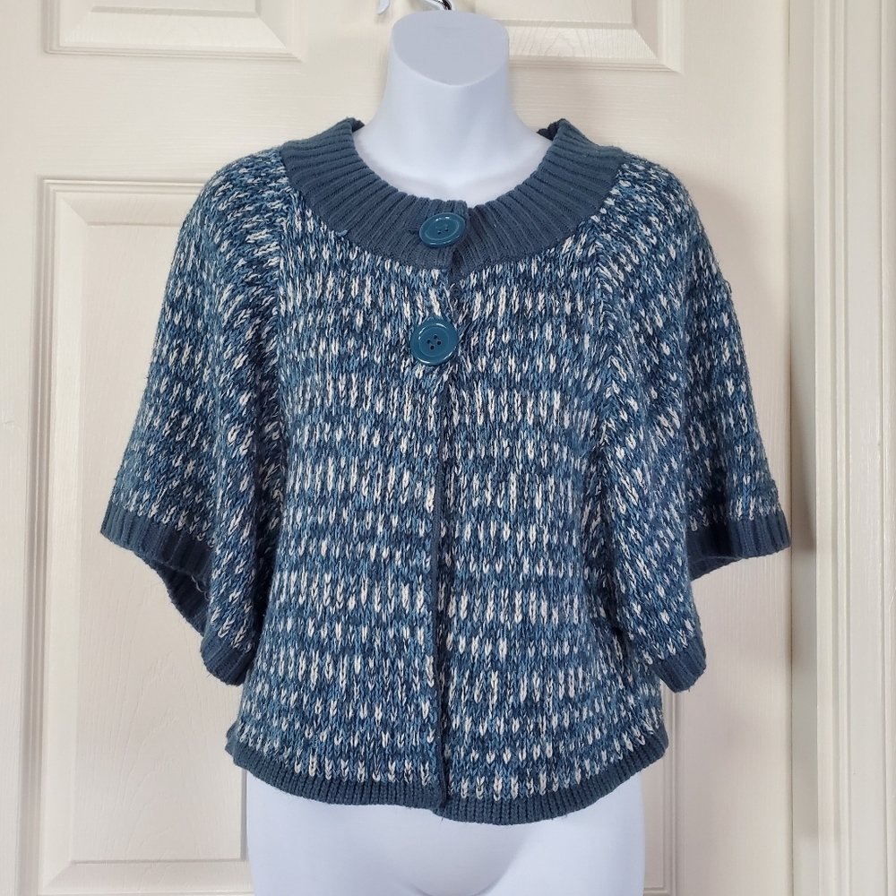 Dress Barn Silk Blend Knit Crop Cardigan Sweater 3/4 Sleeves Teal Small Poncho
